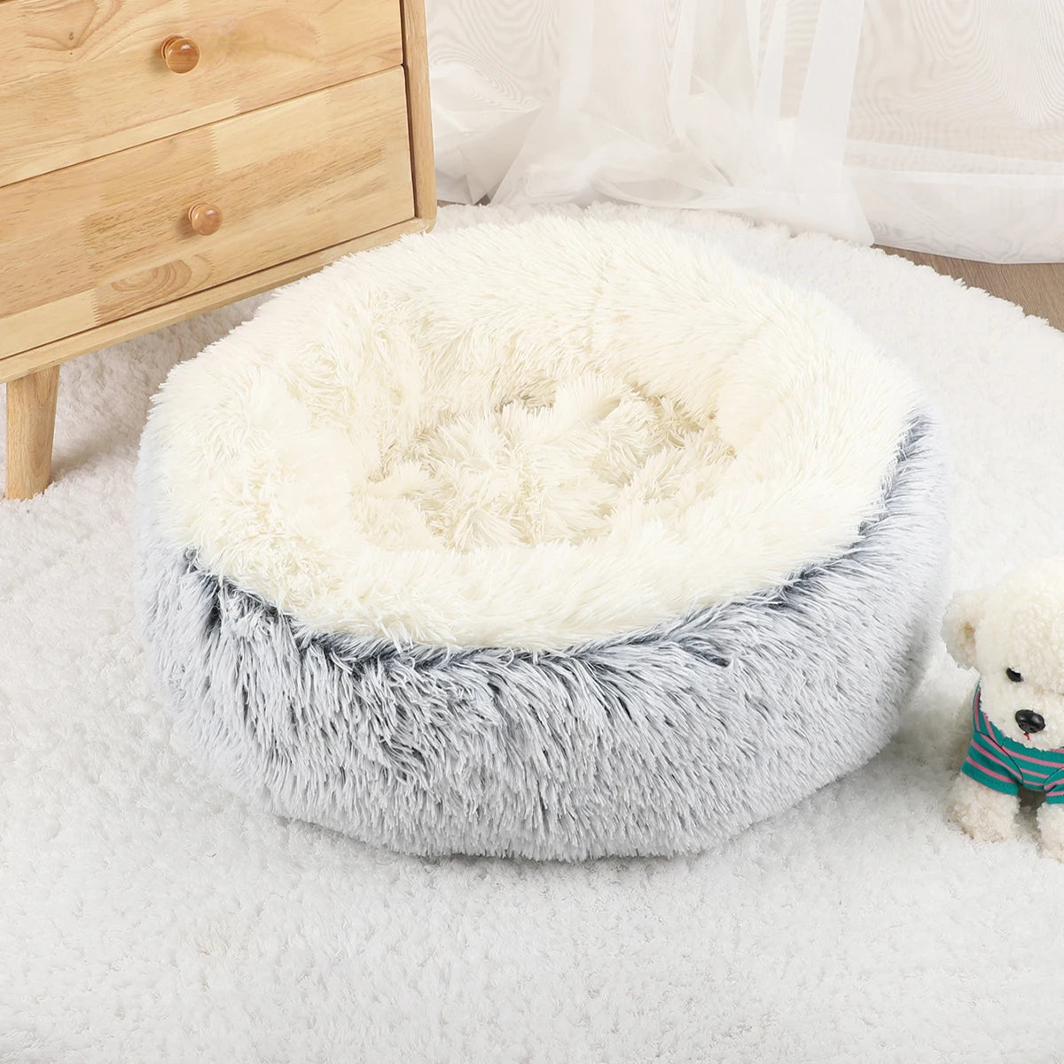 Plush Donut Shaped Dog Bed for Small & Medium Sized Dogs