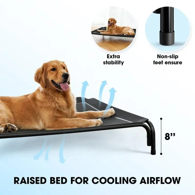 Elevated Dog Bed for Large Dogs – Cooling Pet Cot with Breathable Mesh, Durable Steel Frame, Easy Clean, Raised Indoor/Outdoor Pet Bed