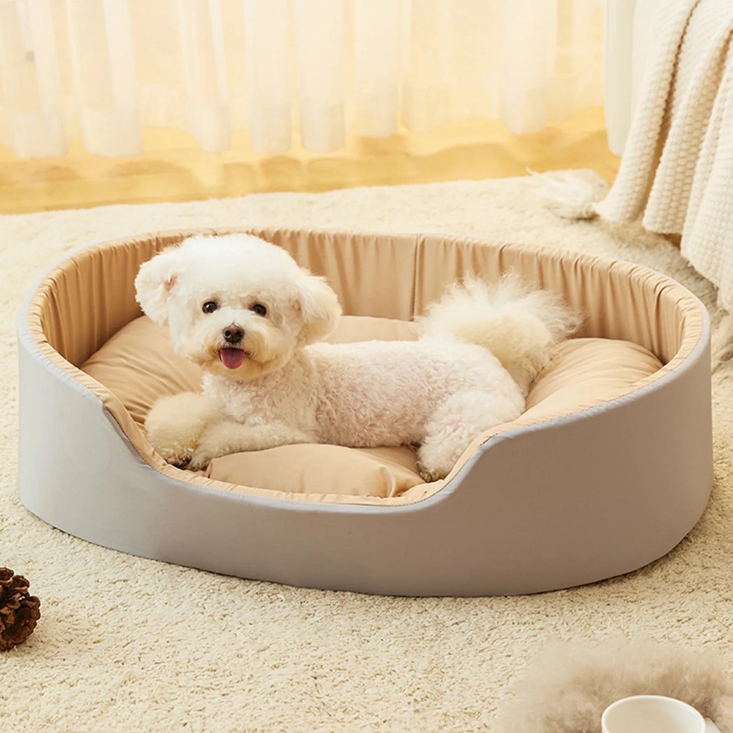 Deluxe Dog Bed for Small or Medium Dogs. Washable, Non-Slip with Bottom High and Low Sides