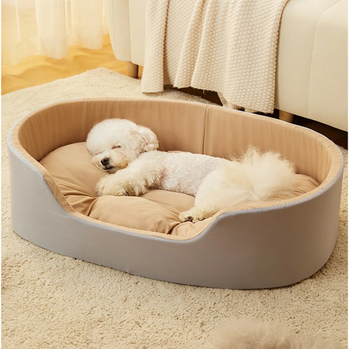 Deluxe Dog Bed for Small or Medium Dogs. Washable, Non-Slip with Bottom High and Low Sides