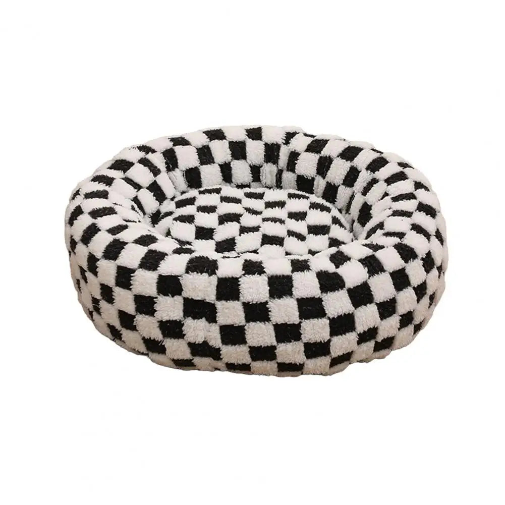 Plush Round Donut Dog Bed with Raised Edges and Anti-slip Bottom