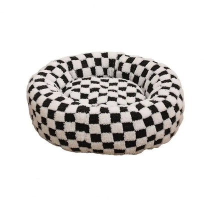 Plush Round Donut Dog Bed with Raised Edges and Anti-slip Bottom