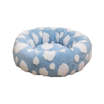 Plush Round Donut Dog Bed with Raised Edges and Anti-slip Bottom