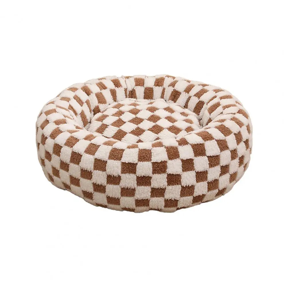 Plush Round Donut Dog Bed with Raised Edges and Anti-slip Bottom