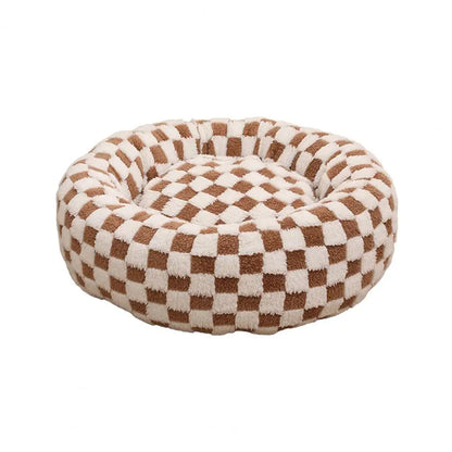 Plush Round Donut Dog Bed with Raised Edges and Anti-slip Bottom