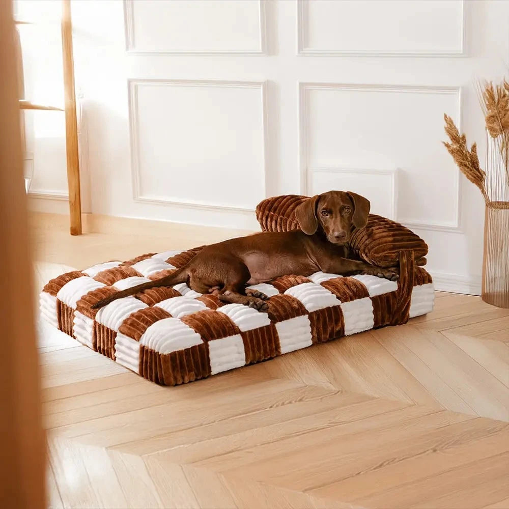 Handmade Plush Orthopaedic Dog Bed with Pillow – Square Comfort Mattress for Large & Small Dogs, Warm & Soft Washable Pad, Non‑Slip Base