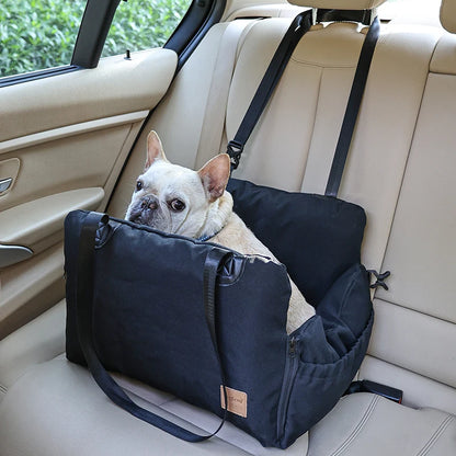Dog Car Seat Bed for Small Dogs - Inflatable, Washable Booster with Safety Leash