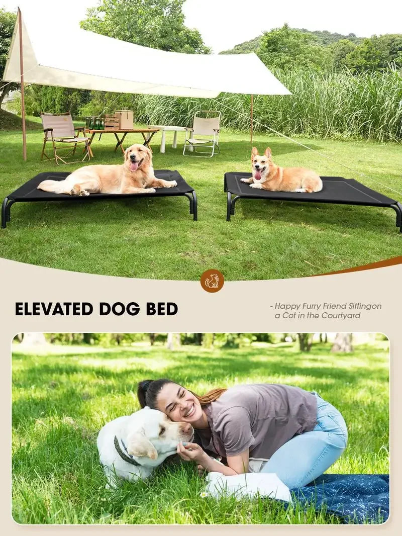 Elevated Dog Bed for Large Dogs – Cooling Pet Cot with Breathable Mesh, Durable Steel Frame, Easy Clean, Raised Indoor/Outdoor Pet Bed