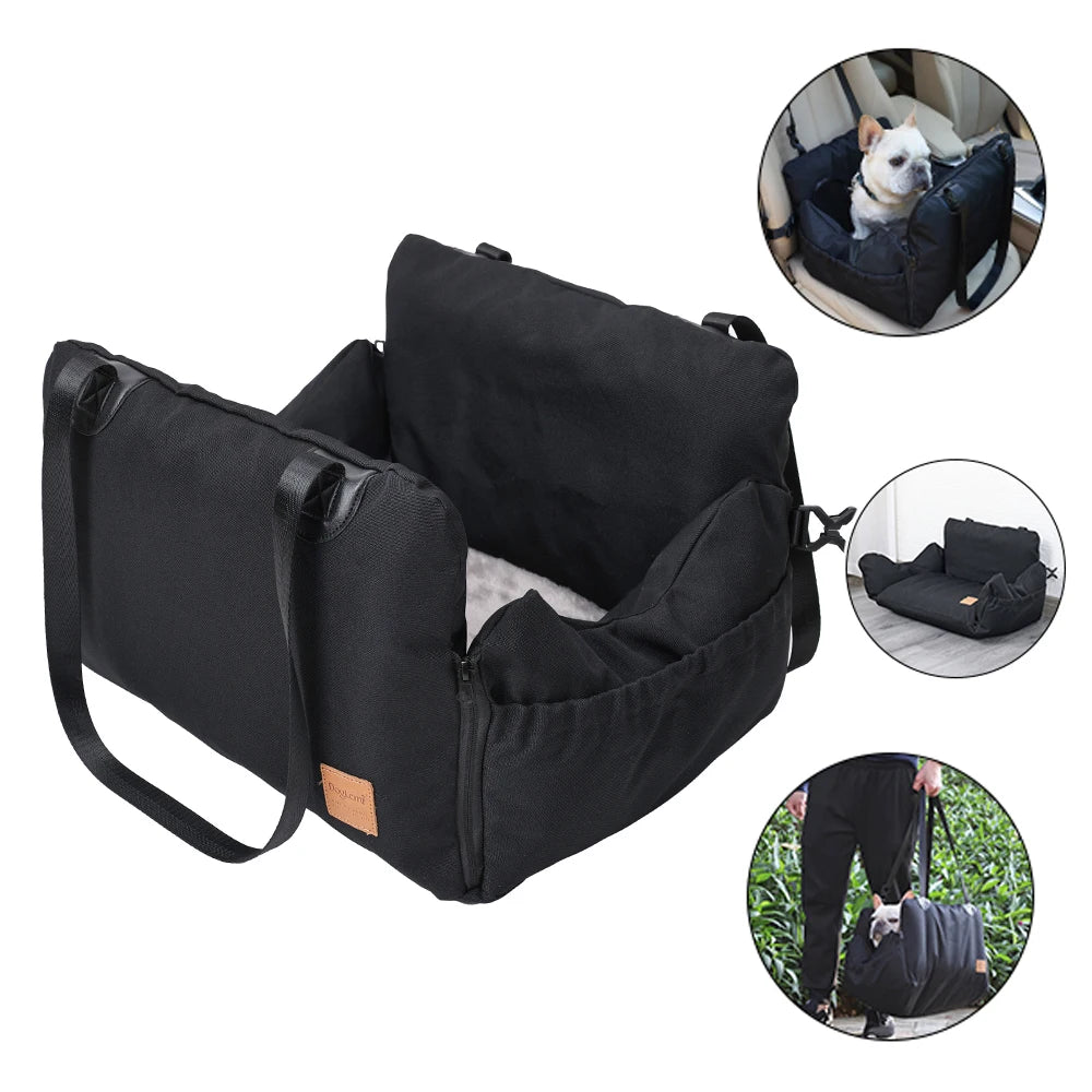 Dog Car Seat Bed for Small Dogs - Inflatable, Washable Booster with Safety Leash