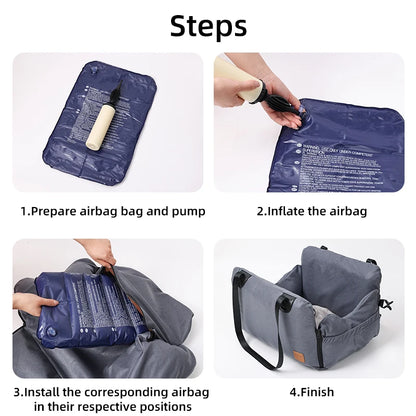 Dog Car Seat Bed for Small Dogs - Inflatable, Washable Booster with Safety Leash