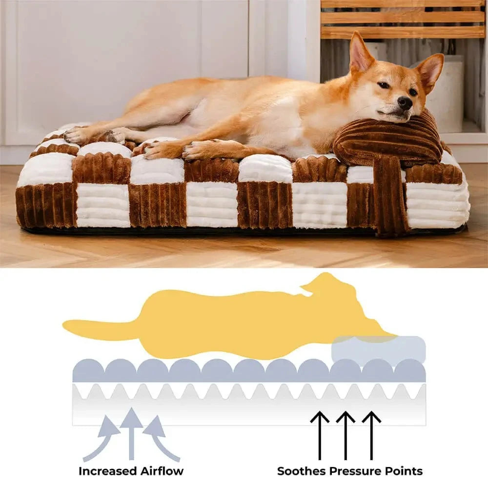 Handmade Plush Orthopaedic Dog Bed with Pillow – Square Comfort Mattress for Large & Small Dogs, Warm & Soft Washable Pad, Non‑Slip Base