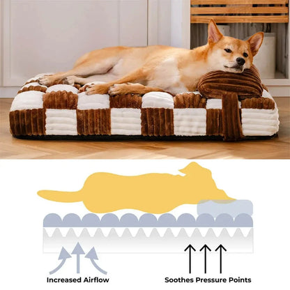 Handmade Plush Orthopaedic Dog Bed with Pillow – Square Comfort Mattress for Large & Small Dogs, Warm & Soft Washable Pad, Non‑Slip Base