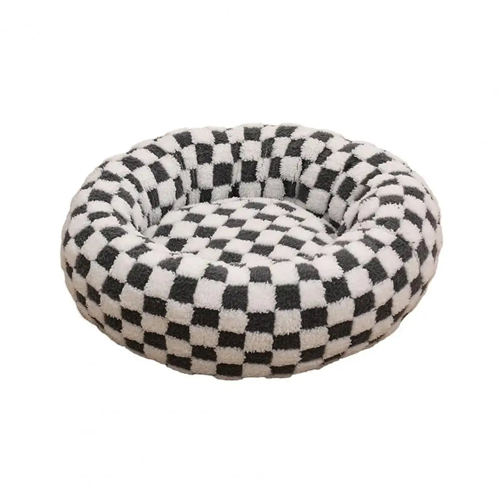 Plush Round Donut Dog Bed with Raised Edges and Anti-slip Bottom