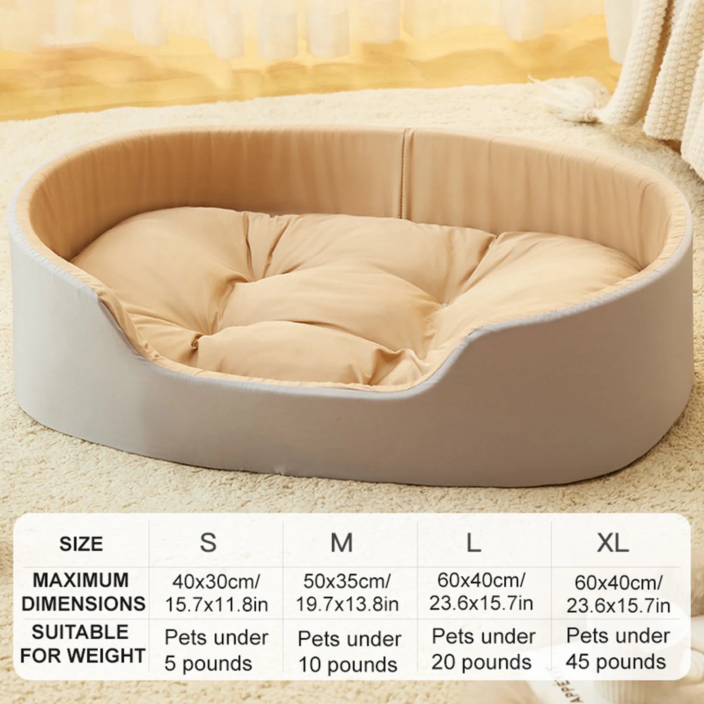 Deluxe Dog Bed for Small or Medium Dogs. Washable, Non-Slip with Bottom High and Low Sides