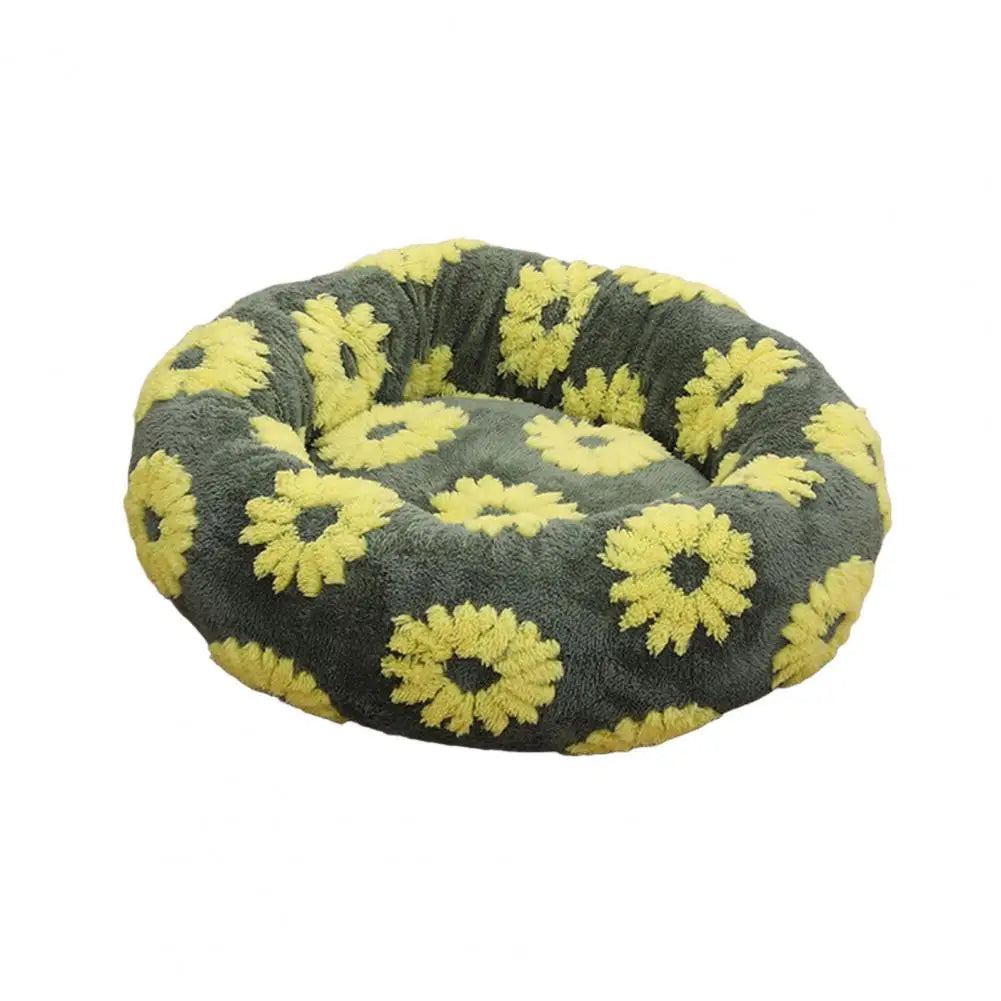 Plush Round Donut Dog Bed with Raised Edges and Anti-slip Bottom