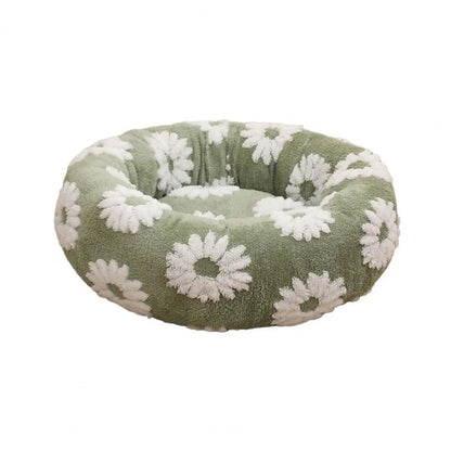 Plush Round Donut Dog Bed with Raised Edges and Anti-slip Bottom
