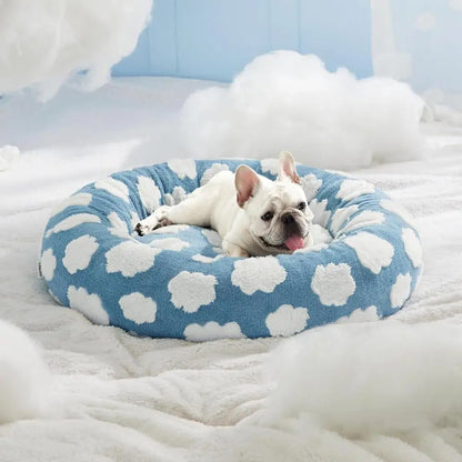 Plush Round Donut Dog Bed with Raised Edges and Anti-slip Bottom