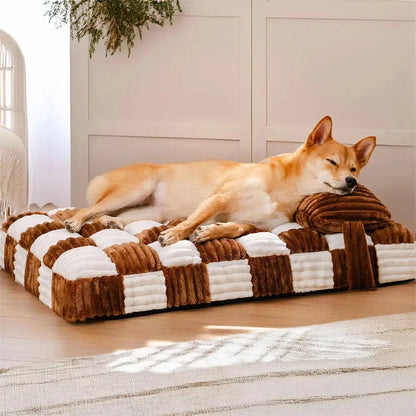 Handmade Plush Orthopaedic Dog Bed with Pillow – Square Comfort Mattress for Large & Small Dogs, Warm & Soft Washable Pad, Non‑Slip Base