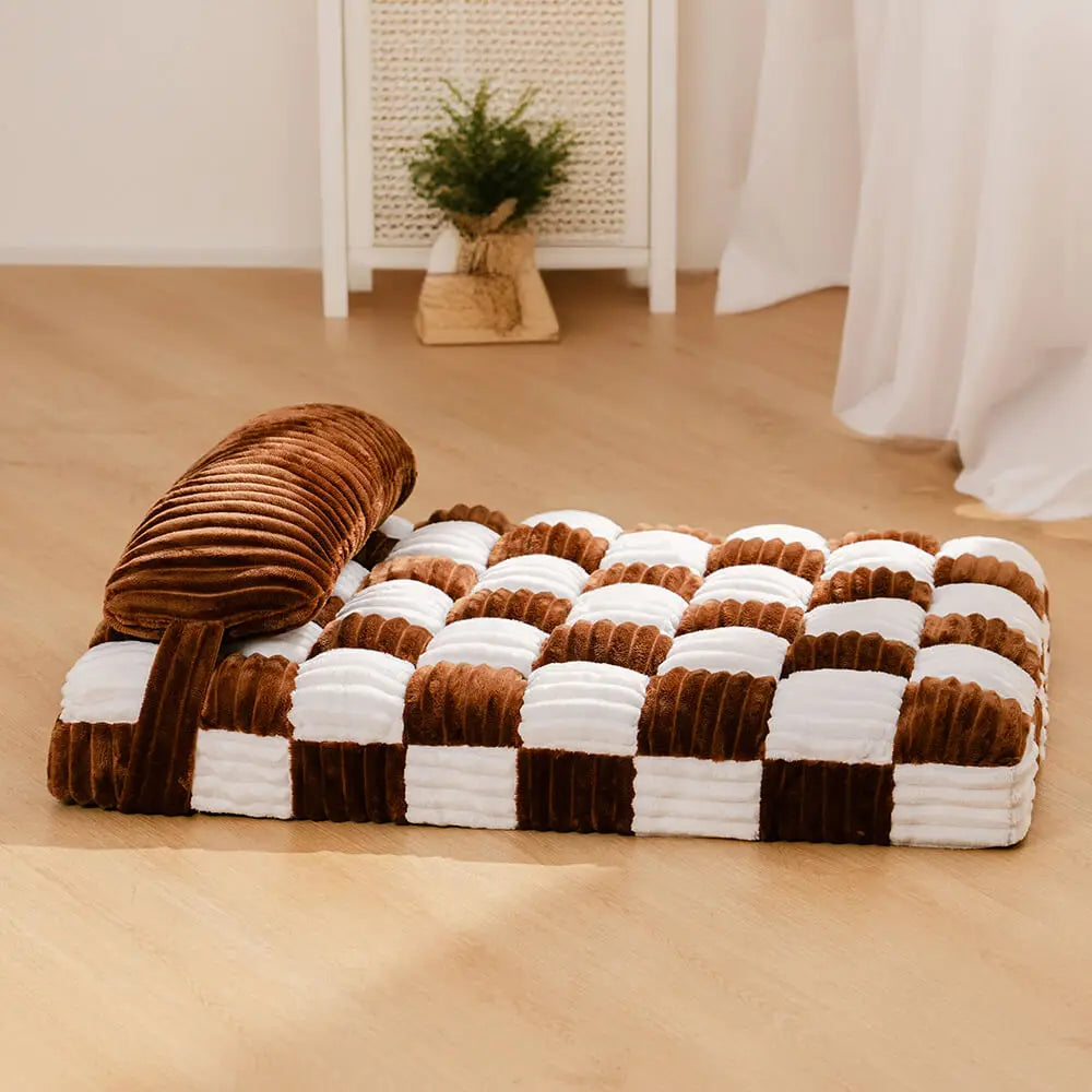 Handmade Plush Orthopaedic Dog Bed with Pillow – Square Comfort Mattress for Large & Small Dogs, Warm & Soft Washable Pad, Non‑Slip Base