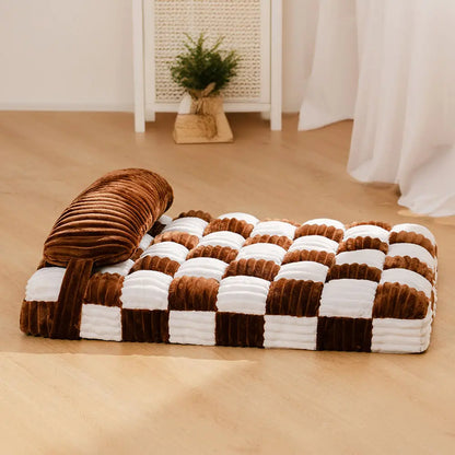 Handmade Plush Orthopaedic Dog Bed with Pillow – Square Comfort Mattress for Large & Small Dogs, Warm & Soft Washable Pad, Non‑Slip Base