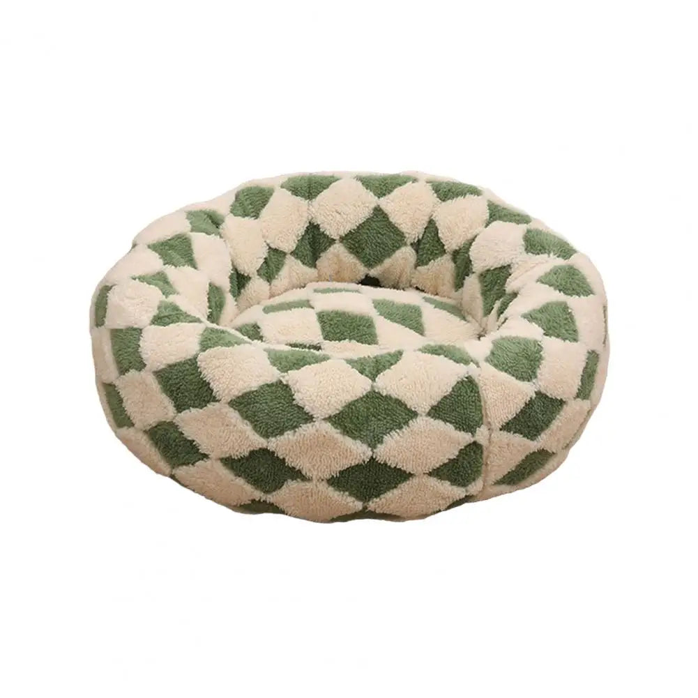 Plush Round Donut Dog Bed with Raised Edges and Anti-slip Bottom