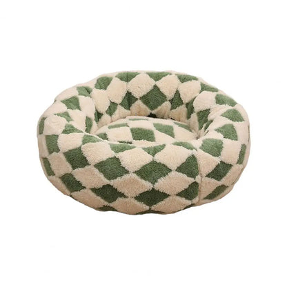 Plush Round Donut Dog Bed with Raised Edges and Anti-slip Bottom