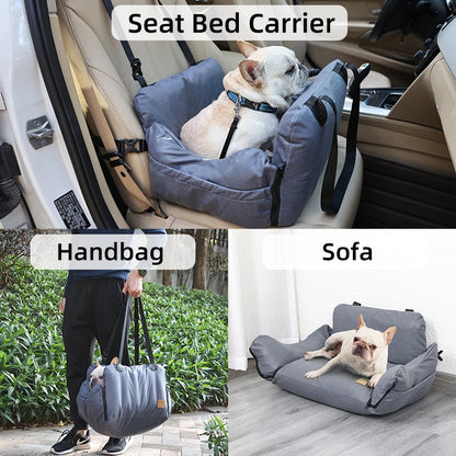 Dog Car Seat Bed for Small Dogs - Inflatable, Washable Booster with Safety Leash