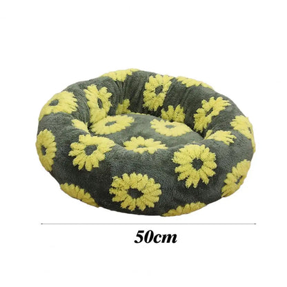 Plush Round Donut Dog Bed with Raised Edges and Anti-slip Bottom